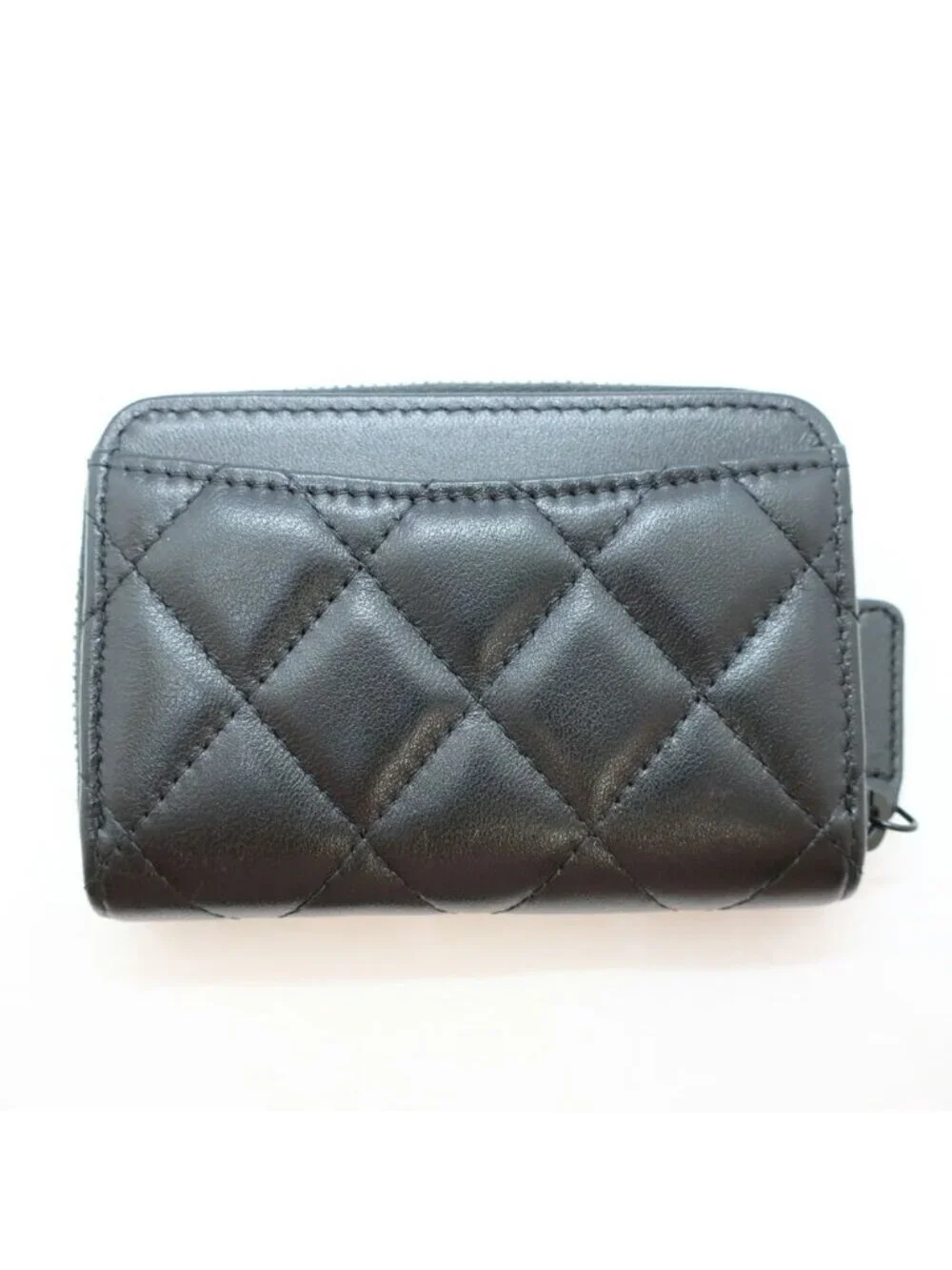 Chanel Ten Quilted Coin Case Lambskin Purse All Black